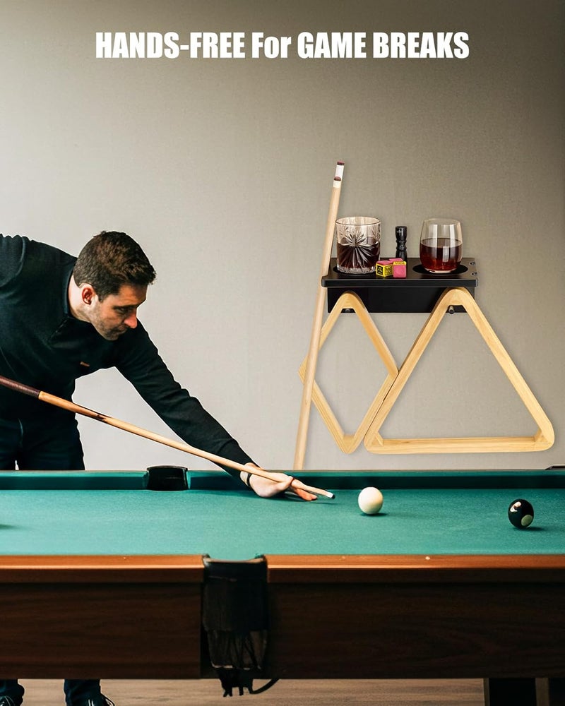 EXTCCT Wall Mounted Cue Holder - Hardwood Billiard Cue Rest and Drink Holder with Chalk Holder 11 x 6.3 x 4.1 Inches (Black) - Image 3